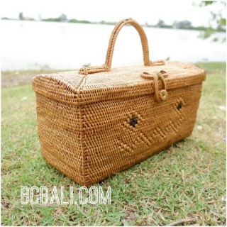 container box handbag ethnic travel rattan grass natural design